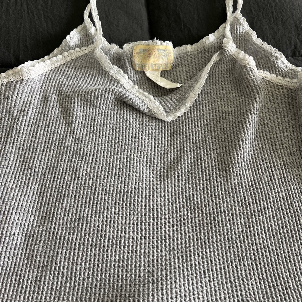 Free People Gray Tank Top with White Trim